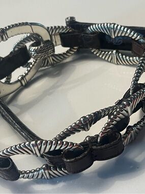 BRIGHTON BROWN ALLIGATOR PRINT BELT - SILVER HARDWARE AND CLASP